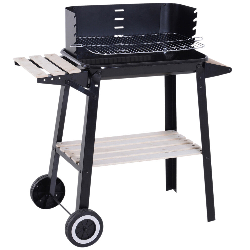 Portable Outdoor Charcoal BBQ Grill with Wheels, Side Shelf, and Bottom Storage Rack - Truly Yours