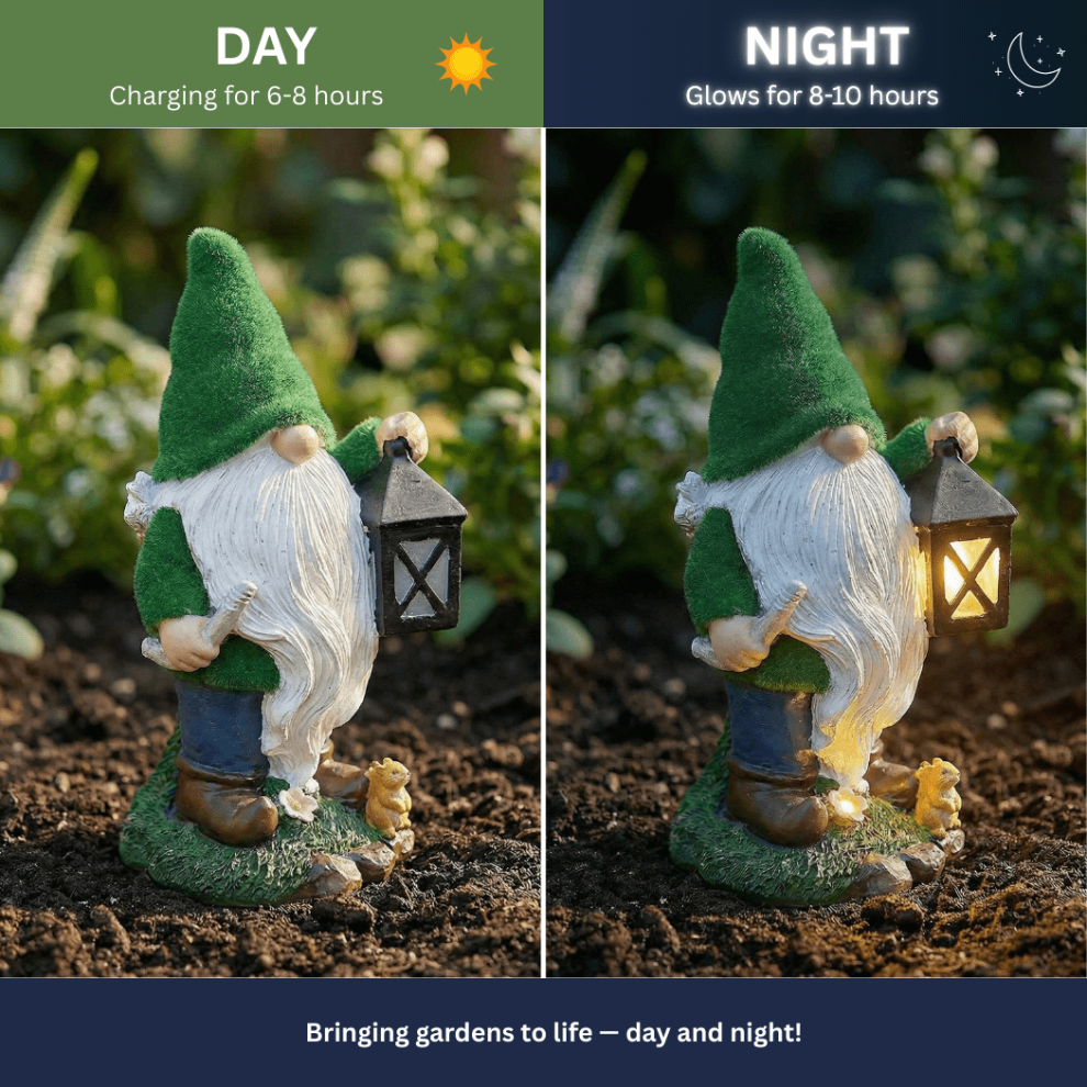Solar-Powered Garden Gnome with LED Lantern – Outdoor Decorative Light Ornament