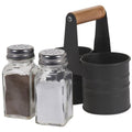 GEEZY Glass Salt and Pepper Shaker Set with Metal Tin Storage Holder