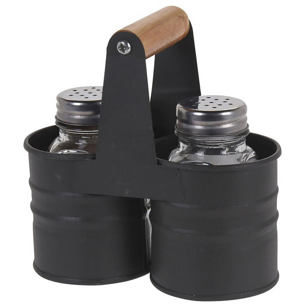GEEZY Glass Salt and Pepper Shaker Set with Metal Tin Storage Holder