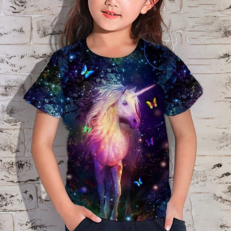 Girls' 3D Animal Unicorn T shirt Short Sleeve