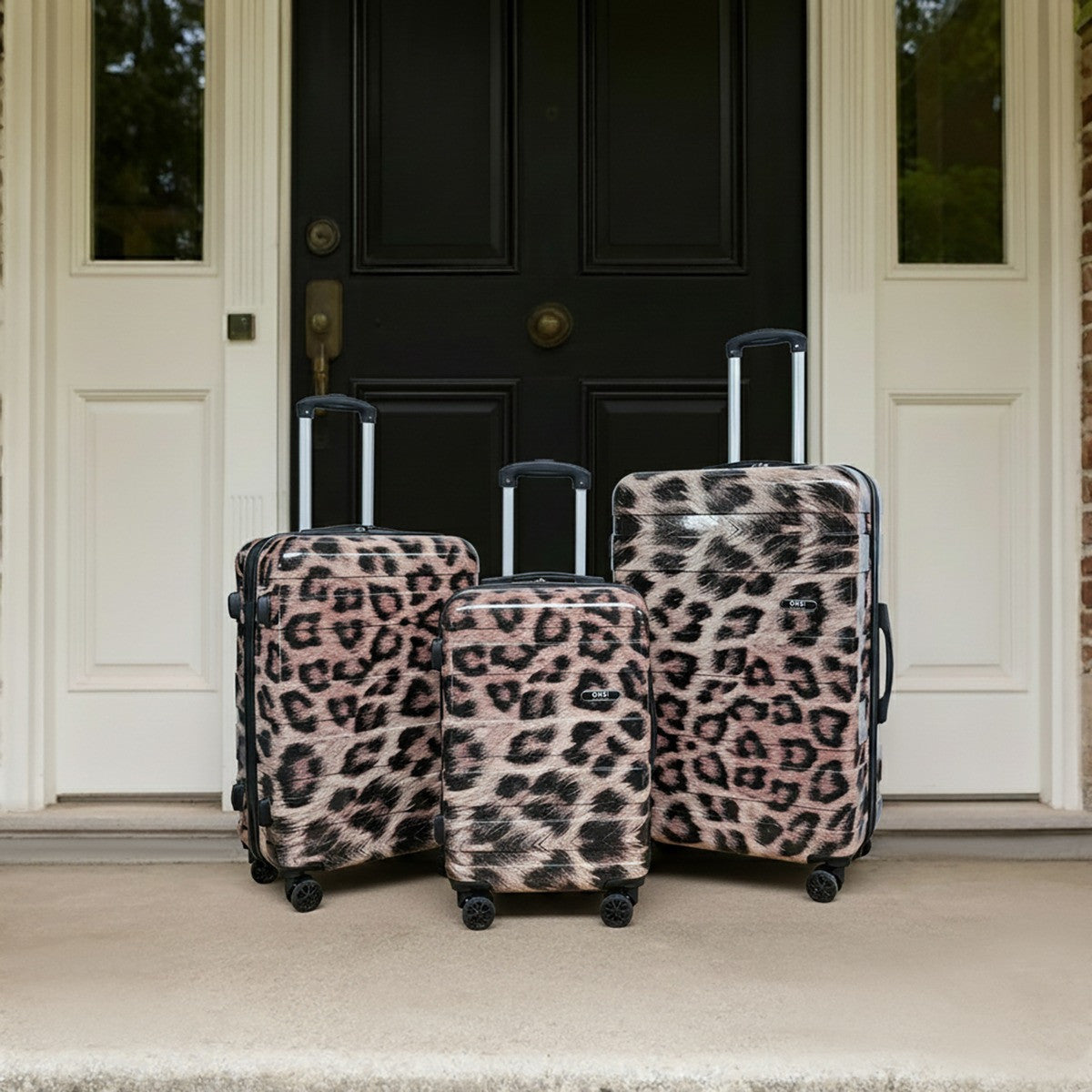 4 Wheel Leopard Print Hard Shell Suitcase, Natural - 3 Pack - Truly Yours