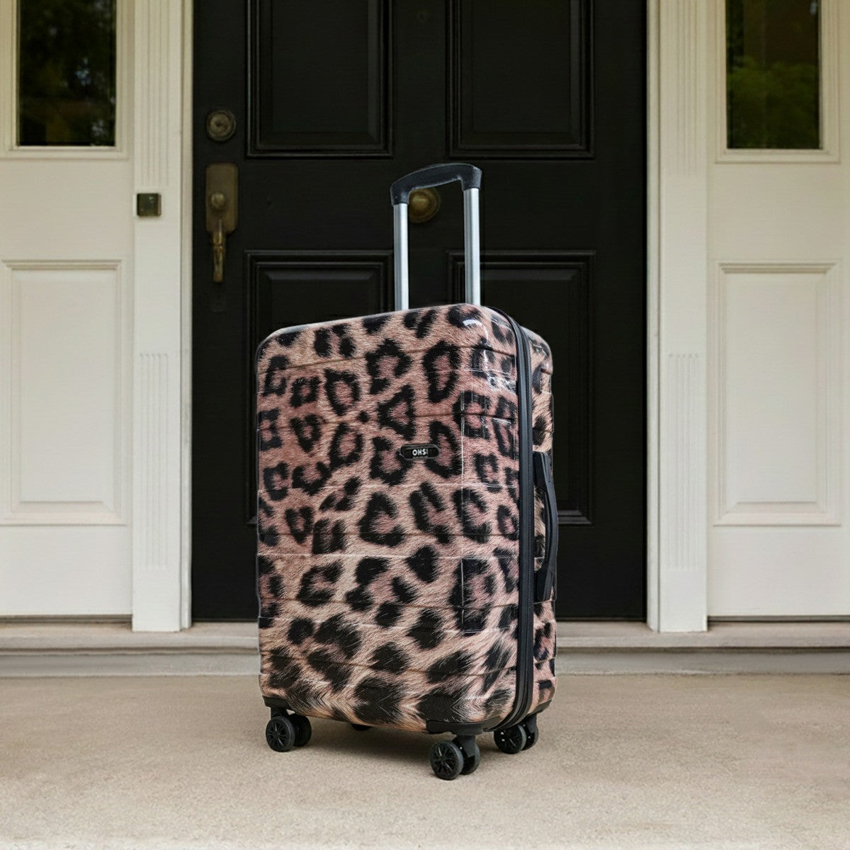 4 Wheel Leopard Print Hard Shell Suitcase, Natural - 3 Pack