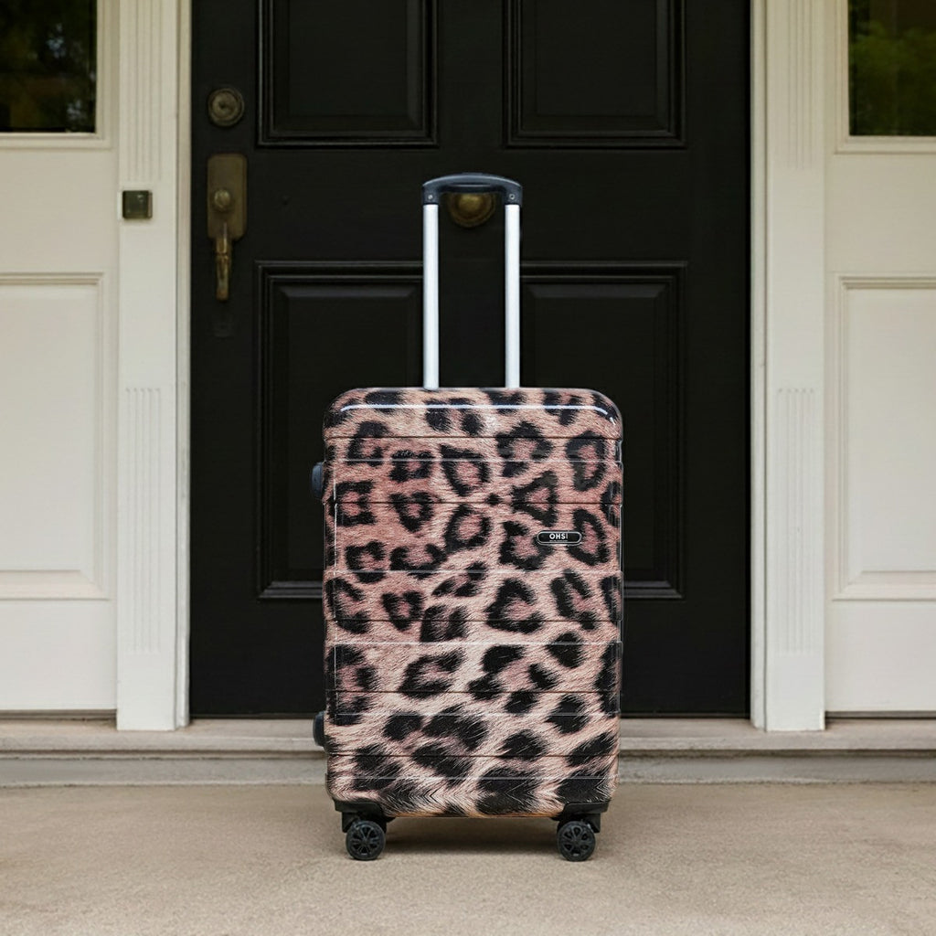 4 Wheel Leopard Print Hard Shell Suitcase, Natural - 3 Pack - Truly Yours