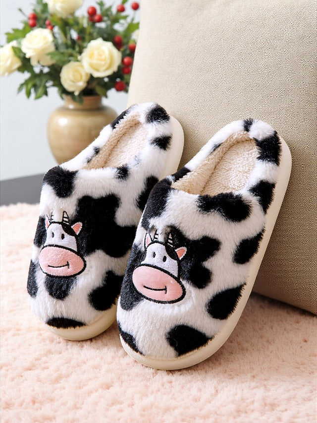 Women's Cow Print Fuzzy Slippers - Truly Yours