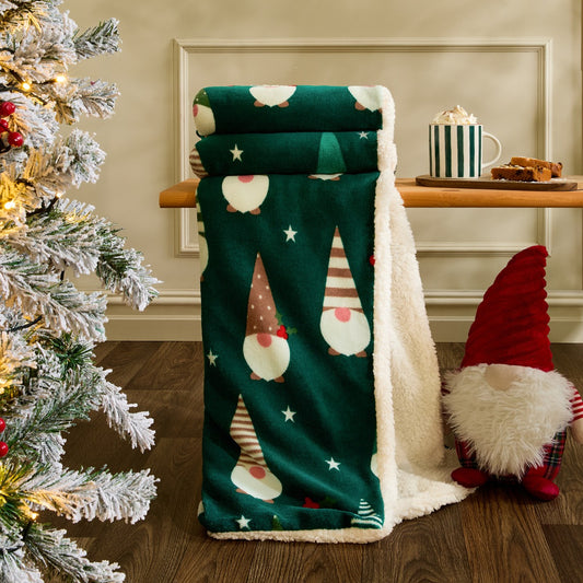 Gonk Print Christmas Throw - Green