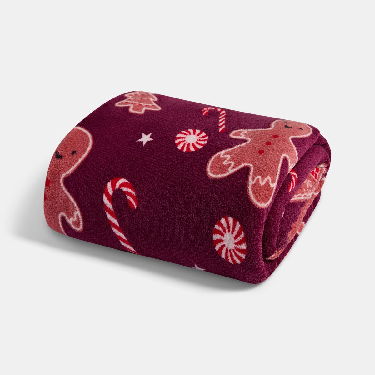 Gingerbread Man Print Sherpa Fleece Throw - Burgundy