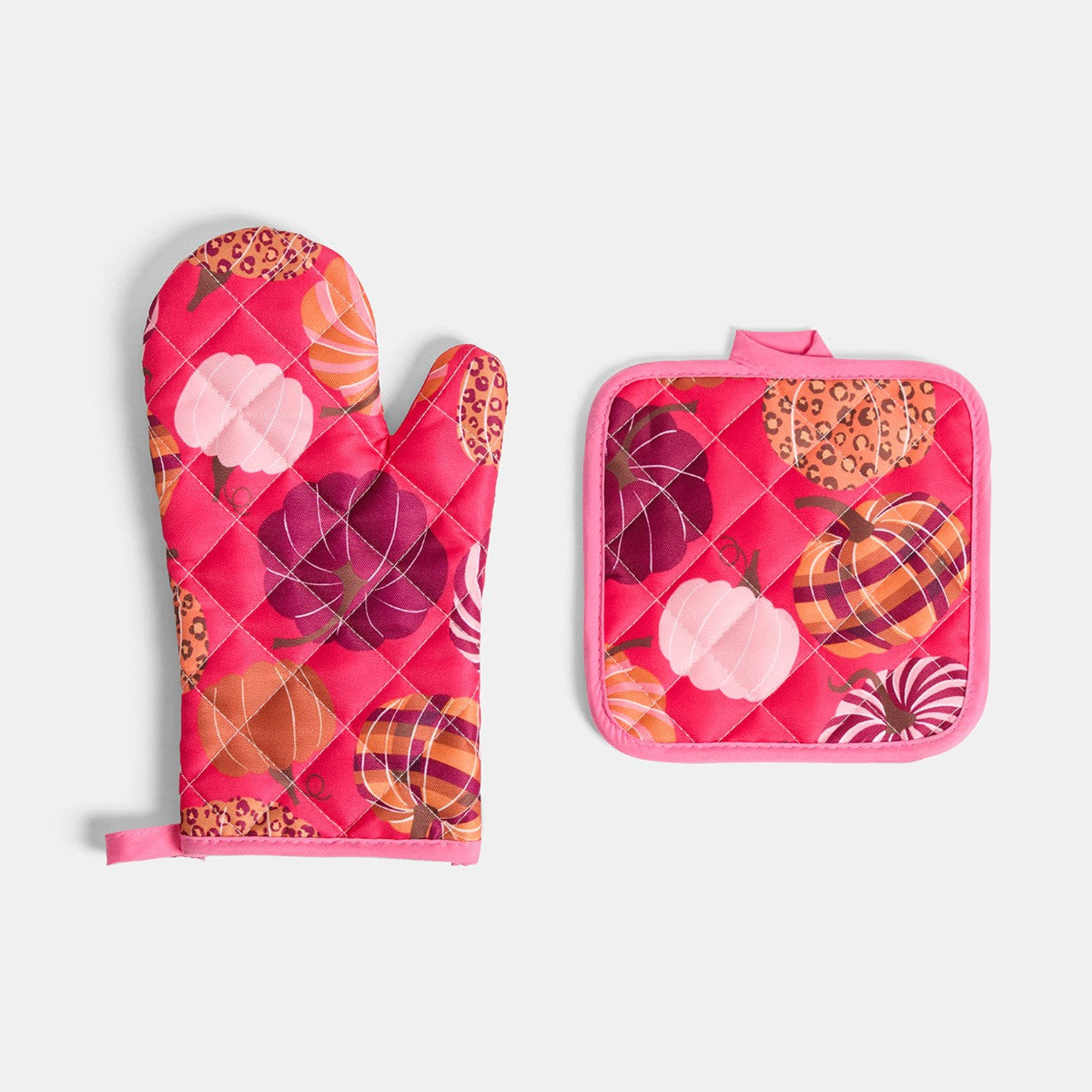 Pumpkin Print Oven Mit & Pot Stand Set - Hot Pink