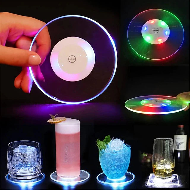 RGB LED Light Up Coaster - Acrylic Crystal Round Drink Coaster for Bar & Party Decoration - Truly Yours