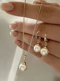 Women's Faux Pearl Necklace and Earring Set with Gold Accents - Truly Yours
