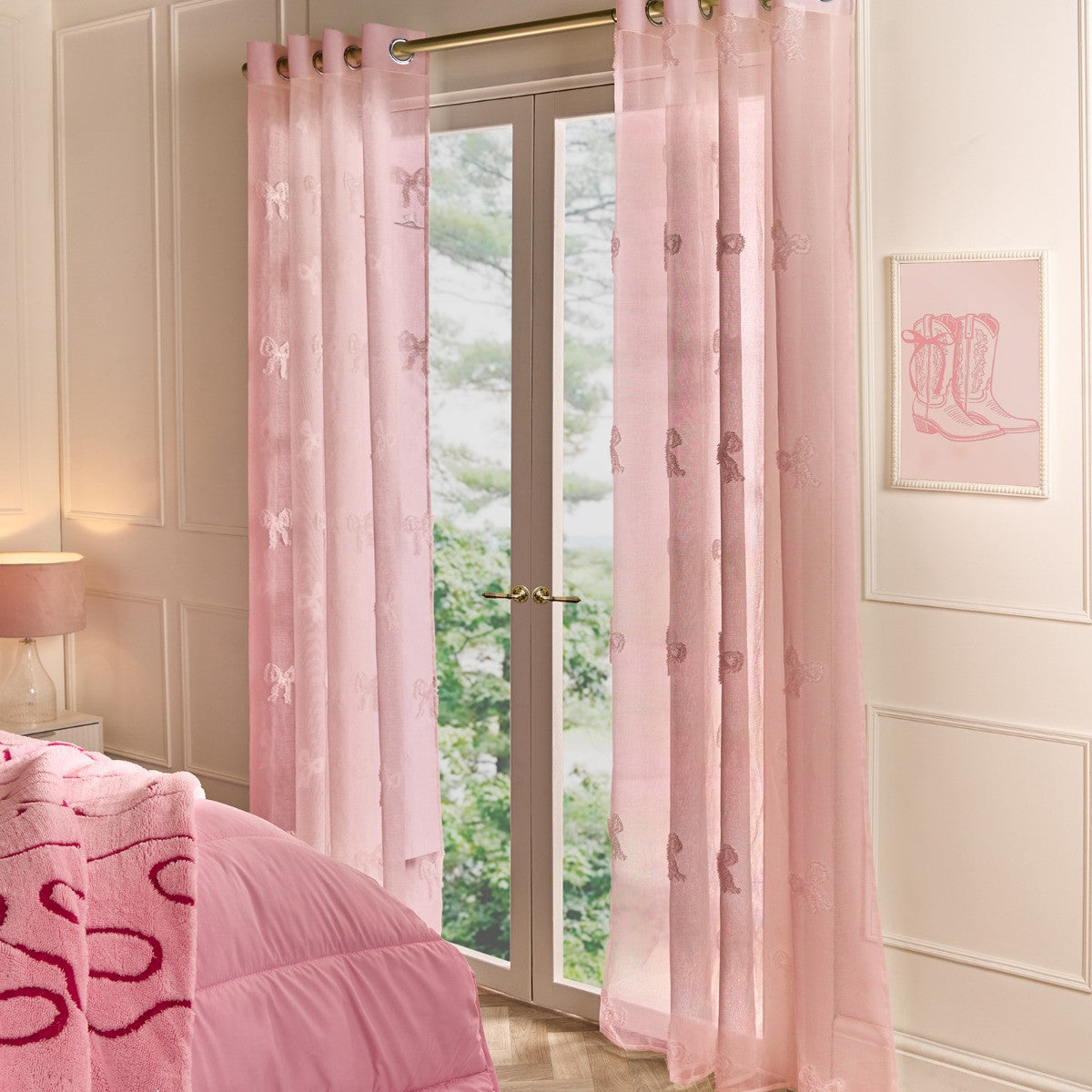 Bows Tufted Voile Curtains - Pink - Truly Yours