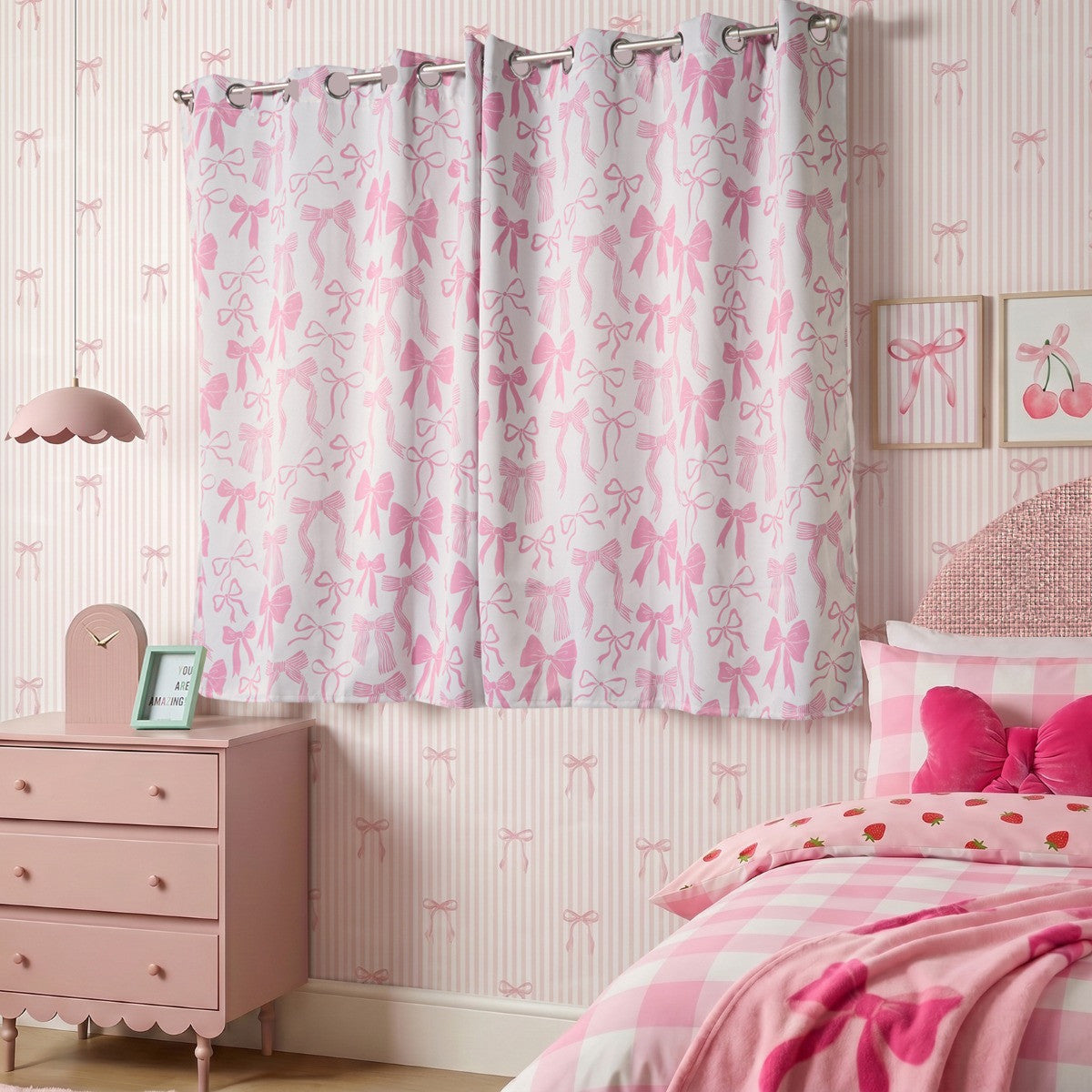 Kids Bow Blackout Curtains - Pink