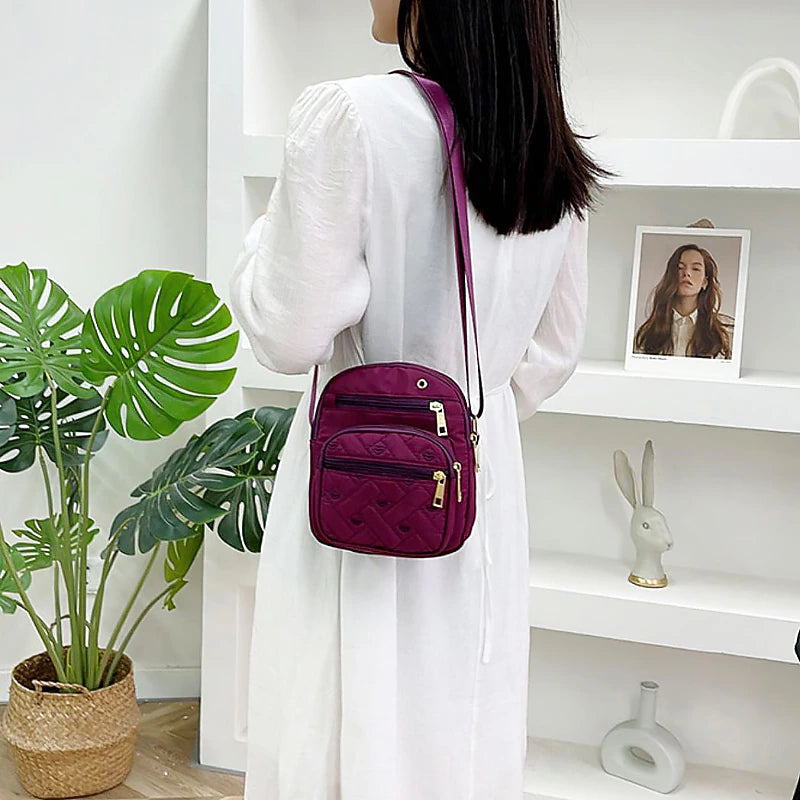 Quilted Multi-Pocket Crossbody Shoulder Bag – Plum Purple