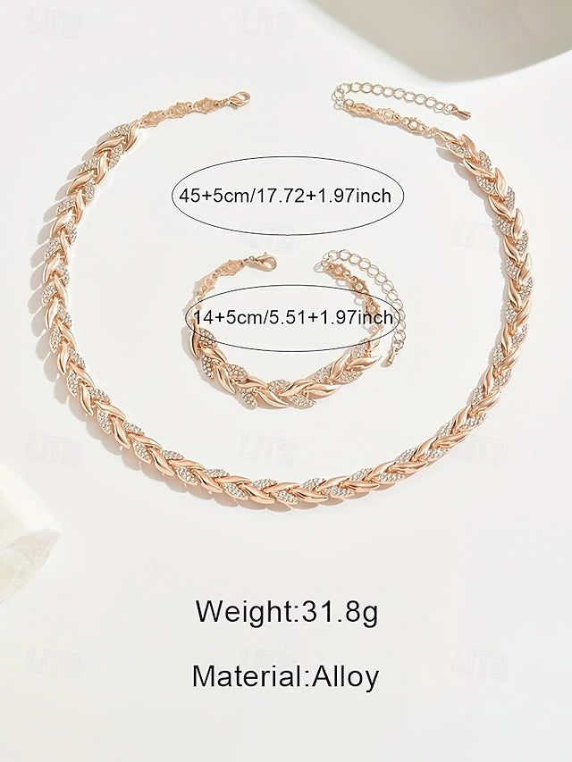 Elegant Rose Gold, silver or gold Leaf Link Necklace & Bracelet Set – Sparkling Zircon Jewellery Collection - Truly Yours