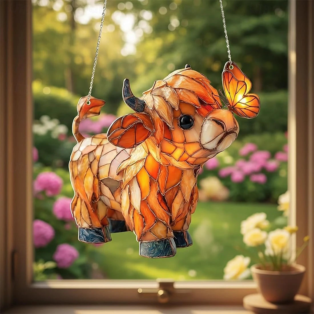 Highland Cow Butterfly Suncatcher