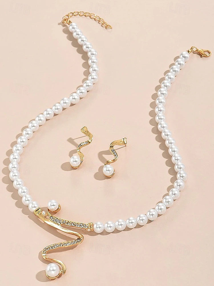 Elegant Pearl Snake Necklace & Earrings Set – Gold Luxury Statement Jewellery - Truly Yours