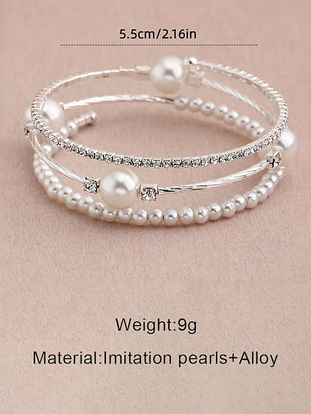 Imitation Pearl & Rhinestone Layered Bracelet - Truly Yours